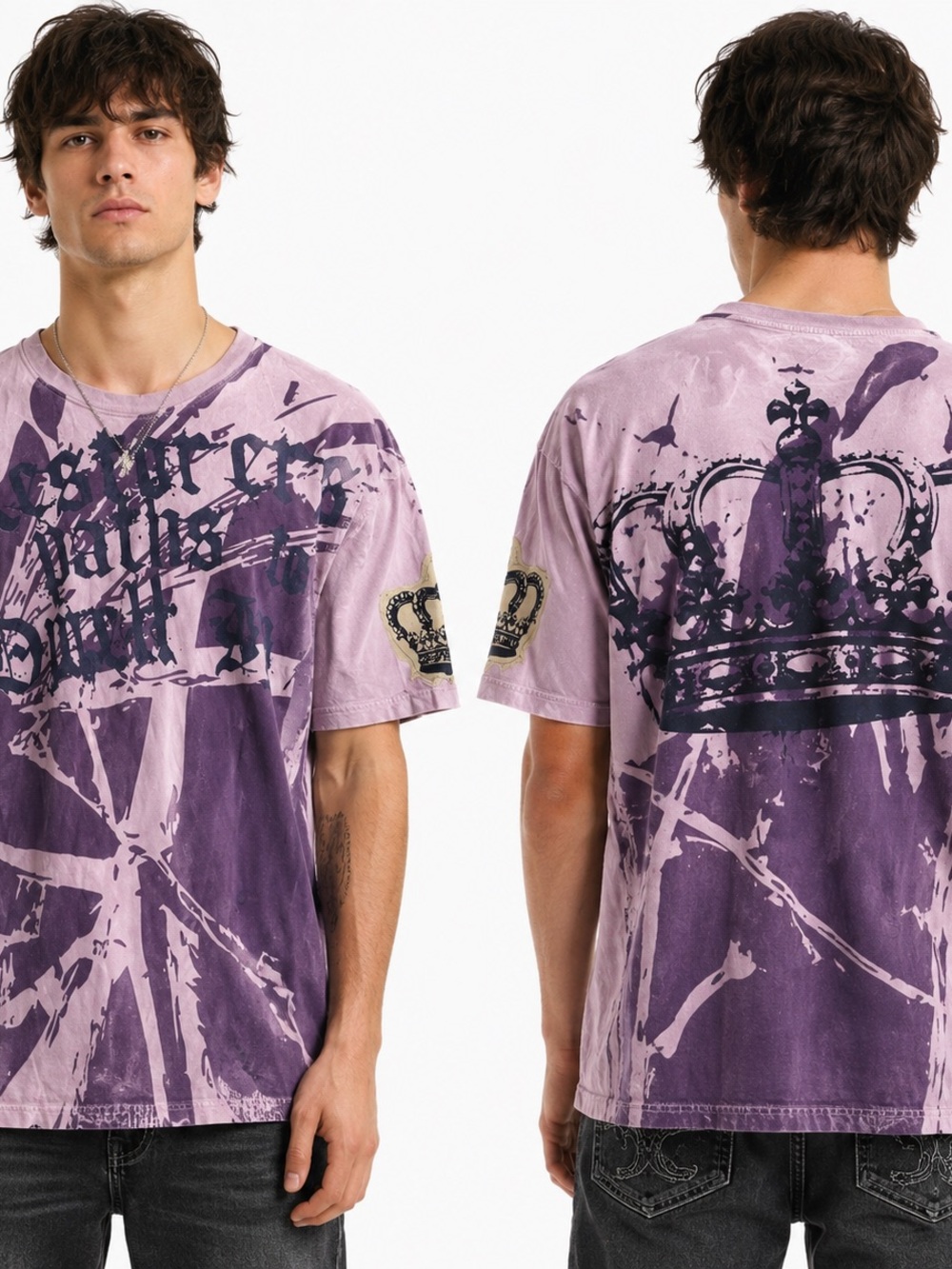 Affliction Black Label Lilac Tee Black Crown Logo Men’s Tee Sz XL Biker Grunge